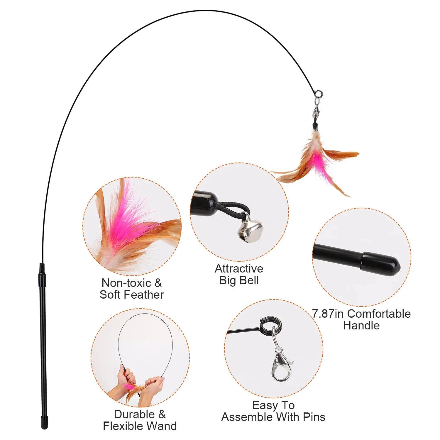 Cat Feather Wand Rod with 12 Pieces Feather Replacements for Cats
